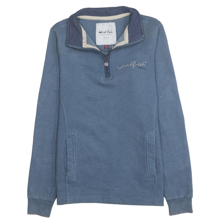 Weird Fish Women's Blue 1/4 Zip Pullover Sweatshirt Size 10 Cotton Blend