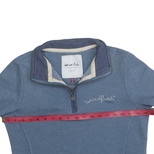 Weird Fish Women's Blue 1/4 Zip Pullover Sweatshirt Size 10 Cotton Blend