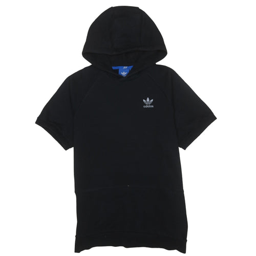 Adidas Mens Black Short Sleeve Pullover Hoodie M Sports Style