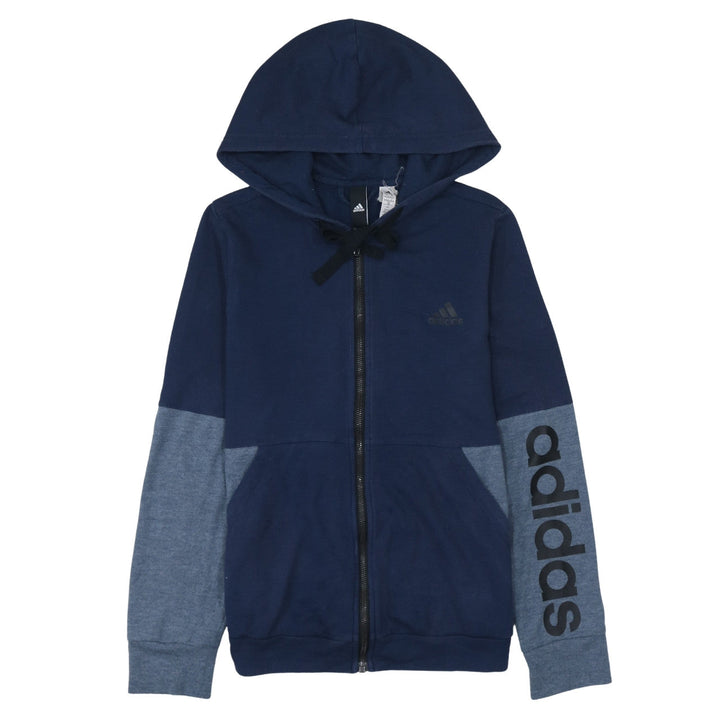 Adidas Womens Navy Full Zip Hoodie Sweatshirt M Blue Logo Casual
