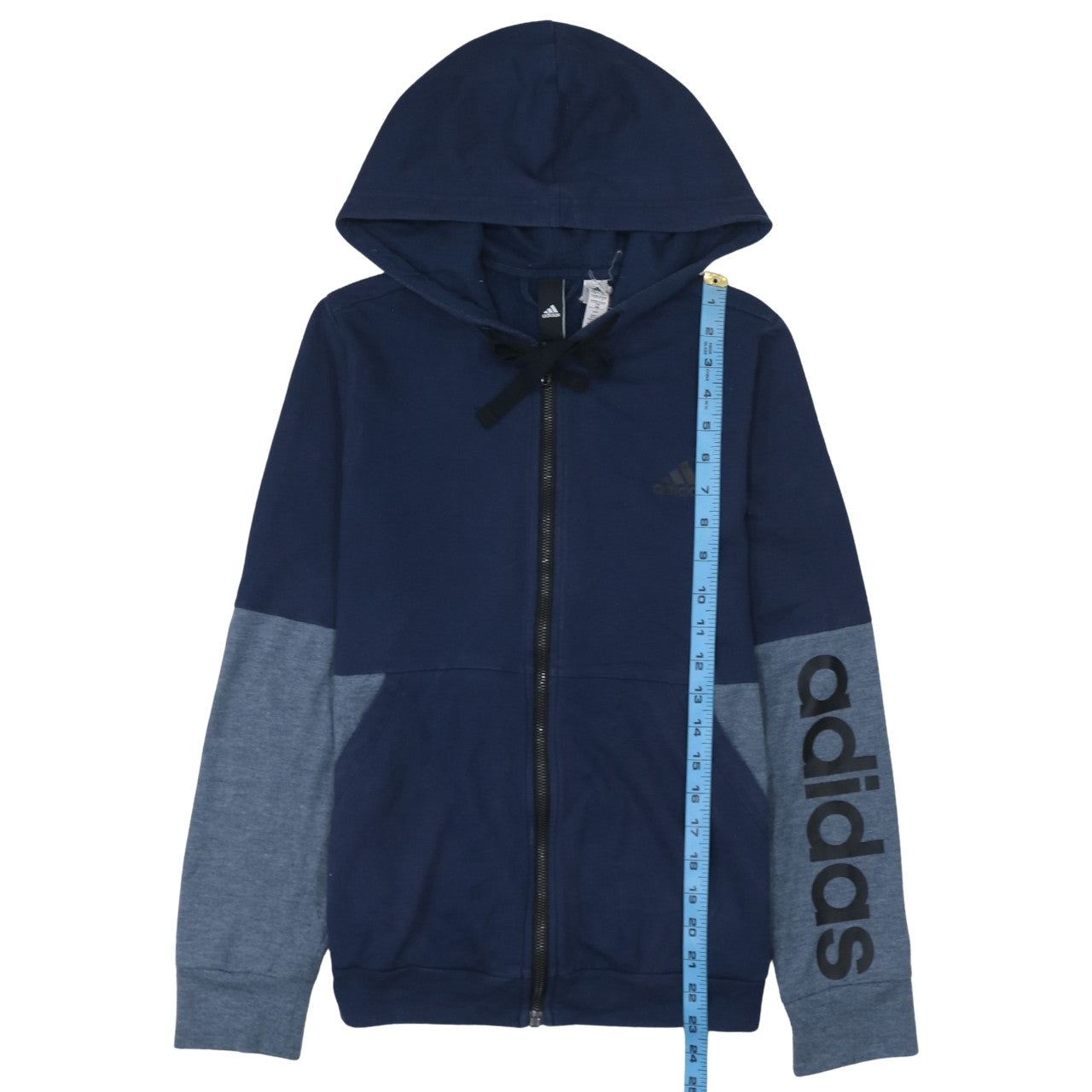 Adidas Womens Navy Full Zip Hoodie Sweatshirt M Blue Logo Casual