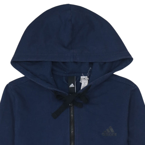 Adidas Womens Navy Full Zip Hoodie Sweatshirt M Blue Logo Casual
