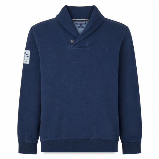 Front view of Tommy Hilfiger Men's Blue Henley Sweatshirt XL Vintage Fit