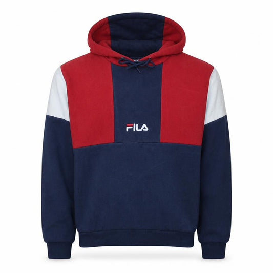 Front view of Fila Men's Multicoloured Pullover Hoodie Small Logo Embroidered Fleece