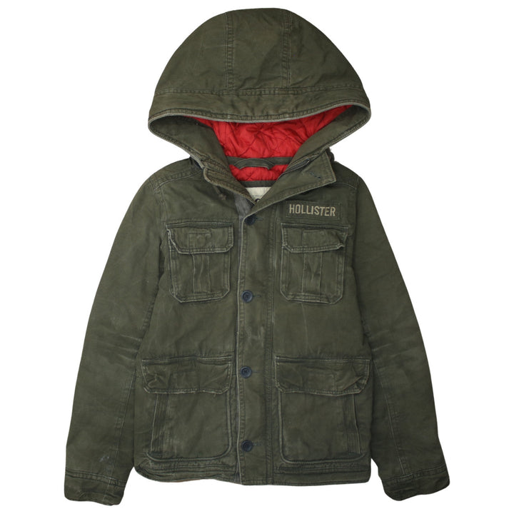 Hollister Men's Green Military Hooded Jacket Size M