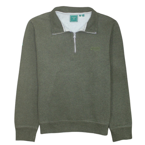 Superdry Mens Green XL 1/2 Zip Henley Fleece Sweatshirt