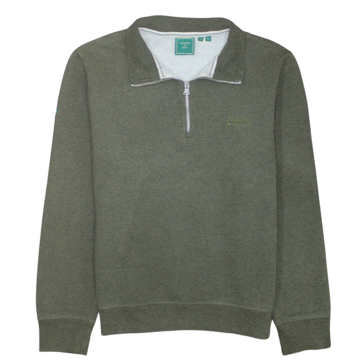 Superdry Mens Green XL 1/2 Zip Henley Fleece Sweatshirt