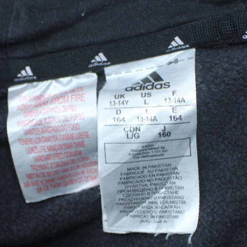 Adidas Boys Black Full Zip Hoodie 13-14 Years Fleece Sports Top