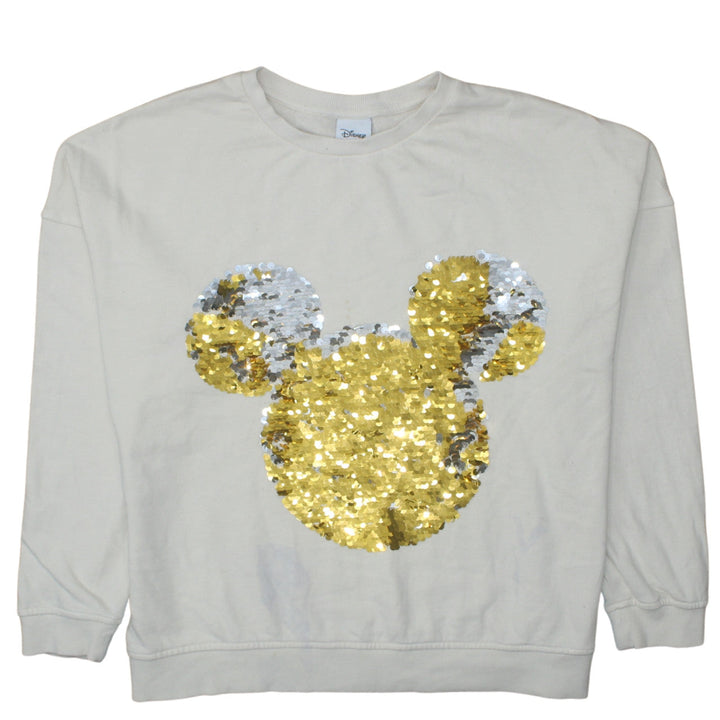 Disney Women Beige Sequin Mickey Mouse Pullover Sweatshirt UK 18