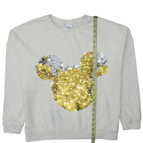 Disney Women Beige Sequin Mickey Mouse Pullover Sweatshirt UK 18
