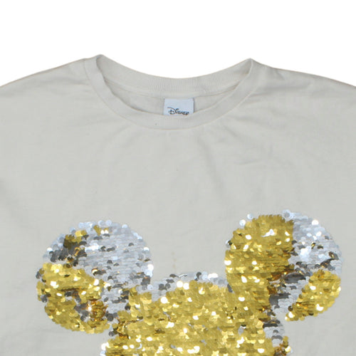 Disney Women Beige Sequin Mickey Mouse Pullover Sweatshirt UK 18