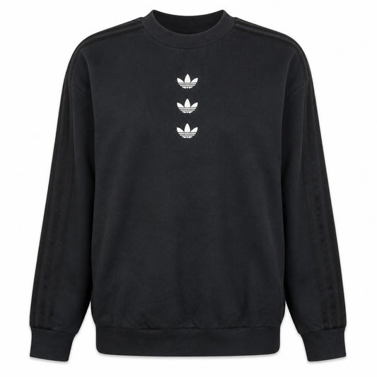 Front view of Adidas women’s black, size UK 8, crew neck long sleeve pullover sweatshirt