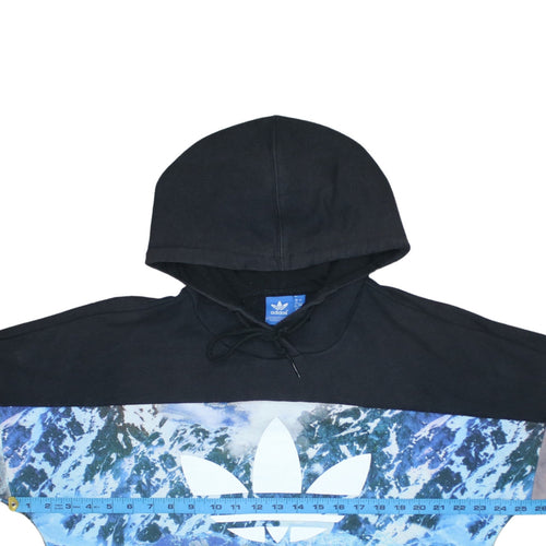 Adidas Womens Black Blue UK 12 Pullover Hoodie with Graphic Print