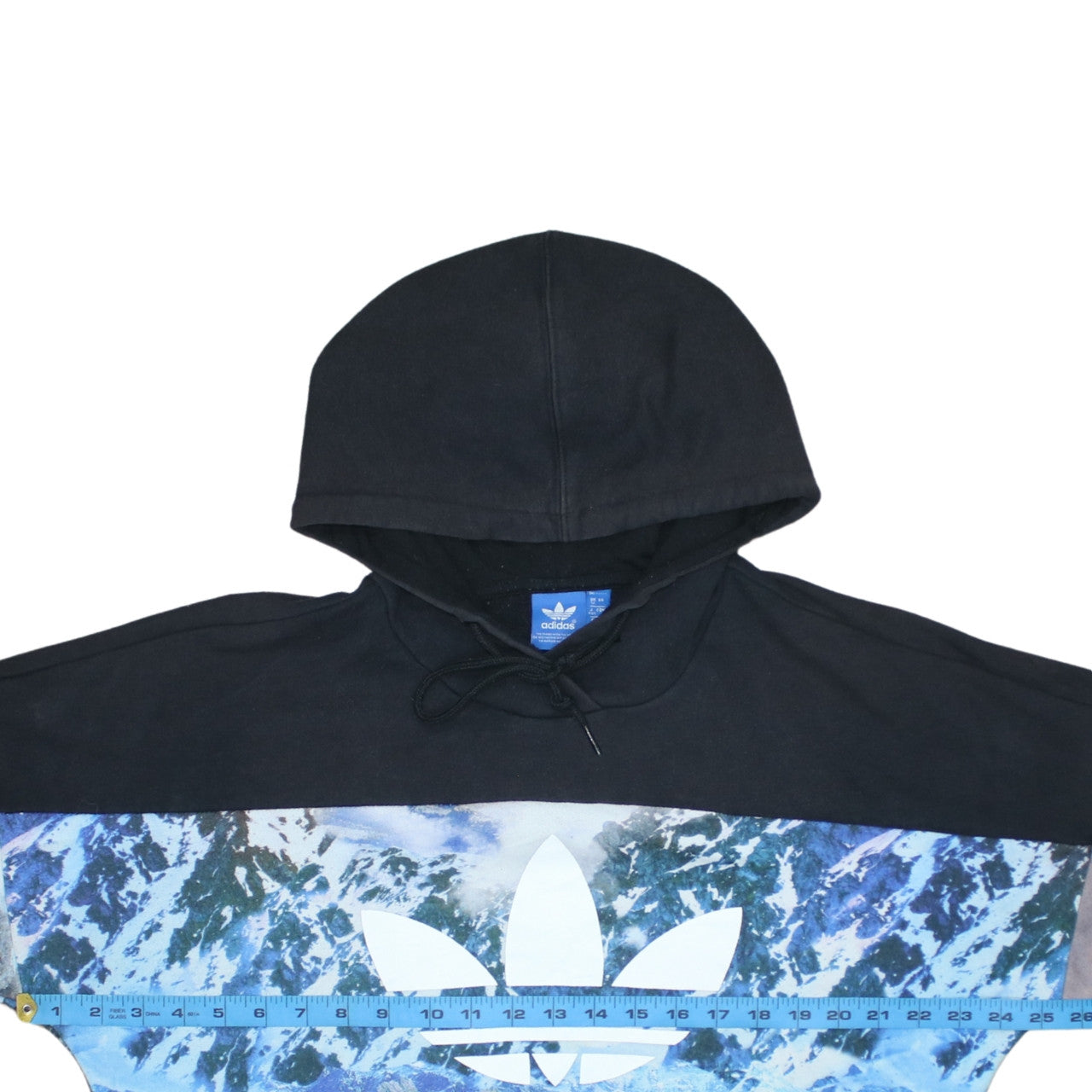 Adidas Womens Black Blue UK 12 Pullover Hoodie with Graphic Print