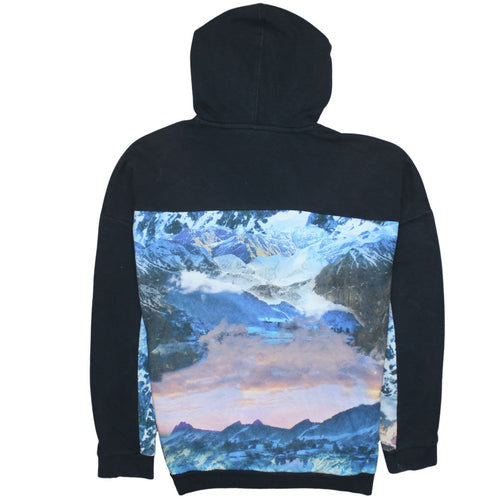 Adidas Womens Black Blue UK 12 Pullover Hoodie with Graphic Print