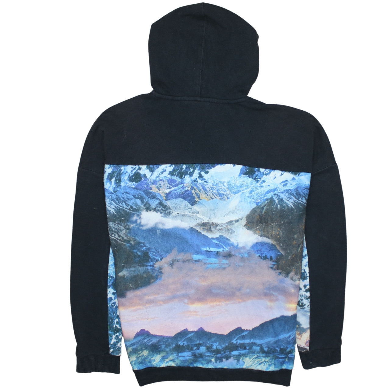 Adidas Womens Black Blue UK 12 Pullover Hoodie with Graphic Print