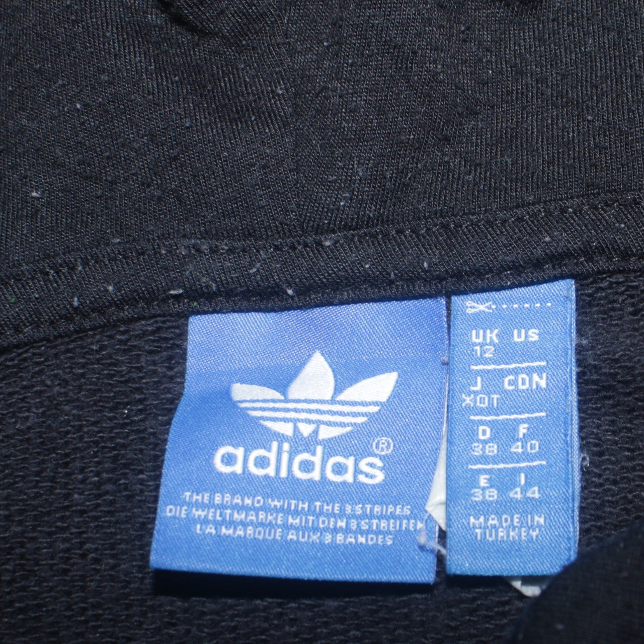 Adidas Womens Black Blue UK 12 Pullover Hoodie with Graphic Print