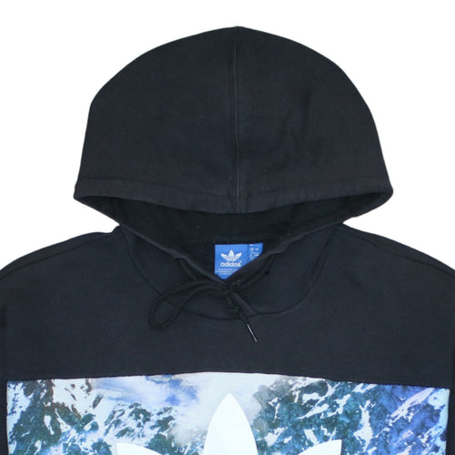 Adidas Womens Black Blue UK 12 Pullover Hoodie with Graphic Print