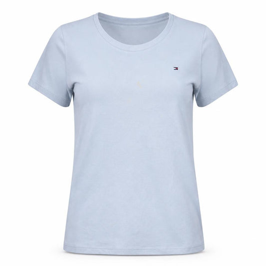 Front view of Tommy Hilfiger Men's Blue Cotton Crew Neck Short Sleeve T-Shirt S