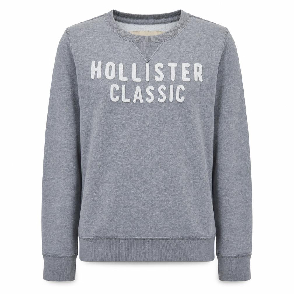 Front view of Hollister women’s grey classic logo crew neck sweatshirt xl