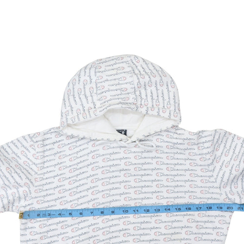 Champion Women's White Logo Print Pullover Hoodie Size S
