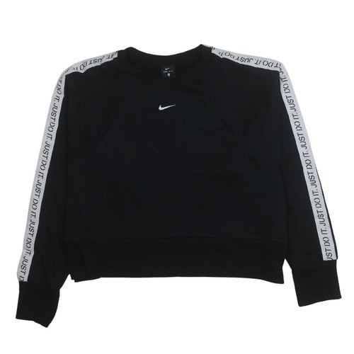 Nike Womens Black XL Dri-Fit Crew Neck Pullover Sweatshirt Just Do It Tape Trim