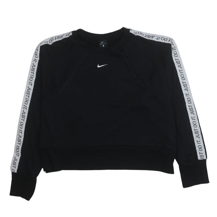Nike Womens Black XL Dri-Fit Crew Neck Pullover Sweatshirt Just Do It Tape Trim