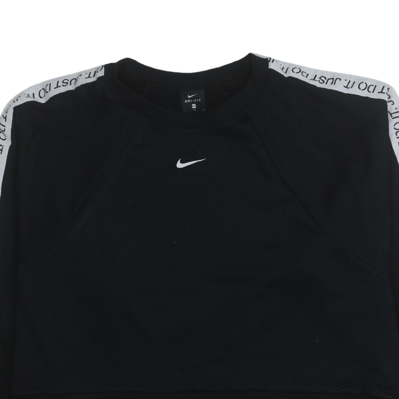 Nike Womens Black XL Dri-Fit Crew Neck Pullover Sweatshirt Just Do It Tape Trim