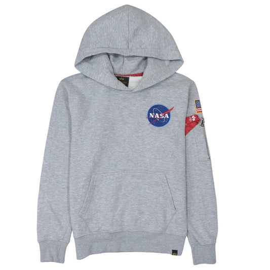 Alpha Industries NASA Grey Pullover Hoodie Men’s S Logo Patch Fleece