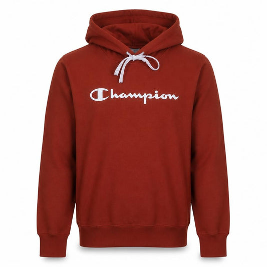 Front view of Champion Men's Brown Small Pullover Hoodie with Logo Print
