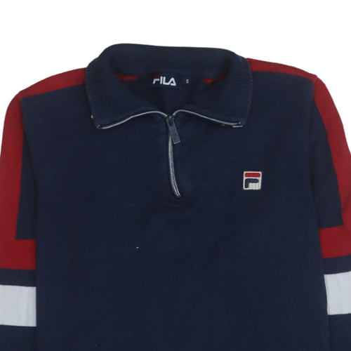 Fila Men's Blue Red 1/4 Zip Collared Sweatshirt Size S