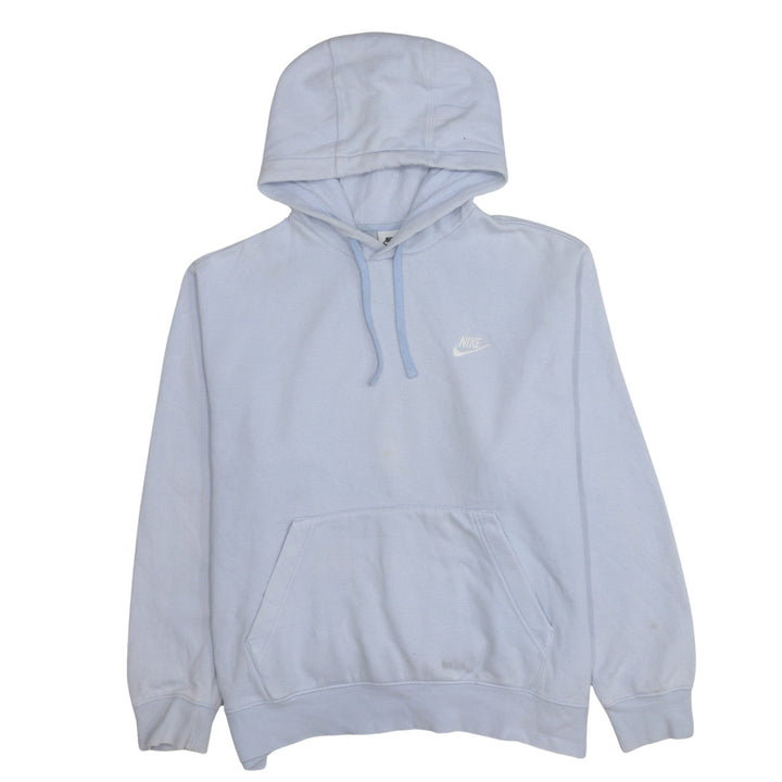 Nike Women Light Blue Pullover Hoodie L Cotton Blend Logo Sweatshirt