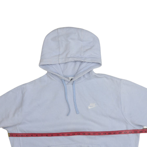 Nike Women Light Blue Pullover Hoodie L Cotton Blend Logo Sweatshirt