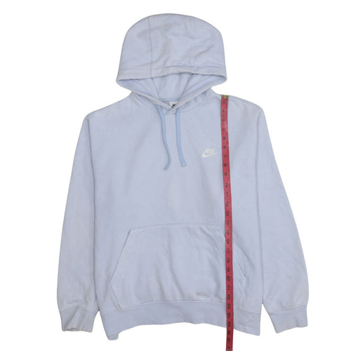 Nike Women Light Blue Pullover Hoodie L Cotton Blend Logo Sweatshirt