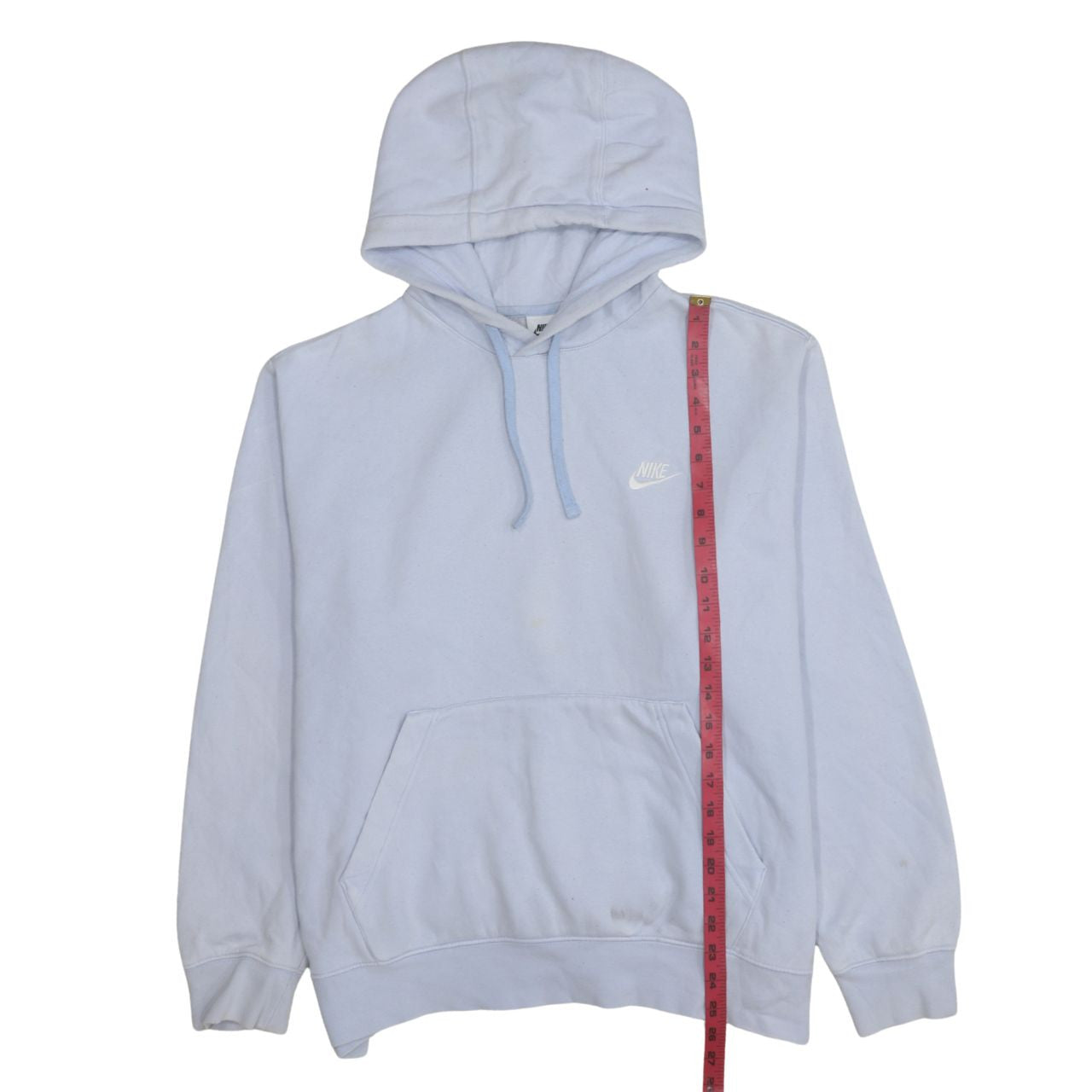 Nike Women Light Blue Pullover Hoodie L Cotton Blend Logo Sweatshirt