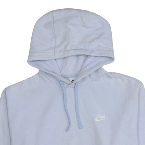 Nike Women Light Blue Pullover Hoodie L Cotton Blend Logo Sweatshirt