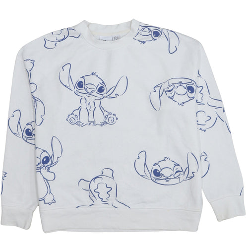 Disney Women White Stitch Sweatshirt Small Crew Neck Pullover