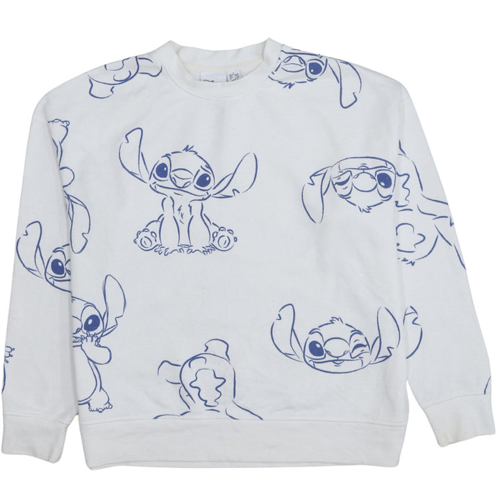 Disney Women White Stitch Sweatshirt Small Crew Neck Pullover