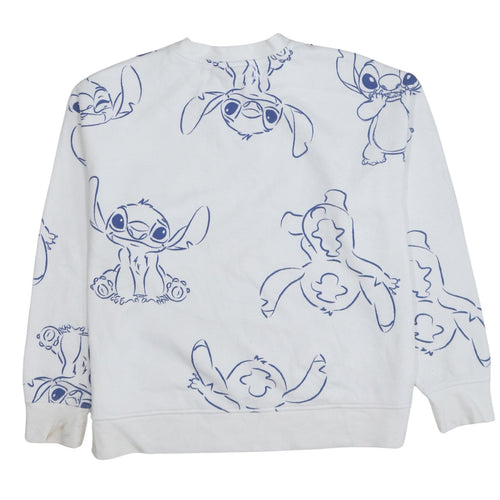Disney Women White Stitch Sweatshirt Small Crew Neck Pullover