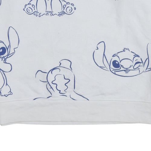 Disney Women White Stitch Sweatshirt Small Crew Neck Pullover