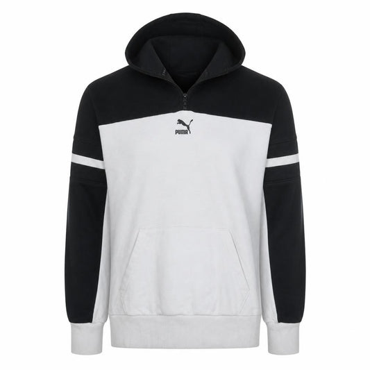 Front view of Puma Men's Black White 1/2 Zip Hoodie Regular Fit M Sportswear