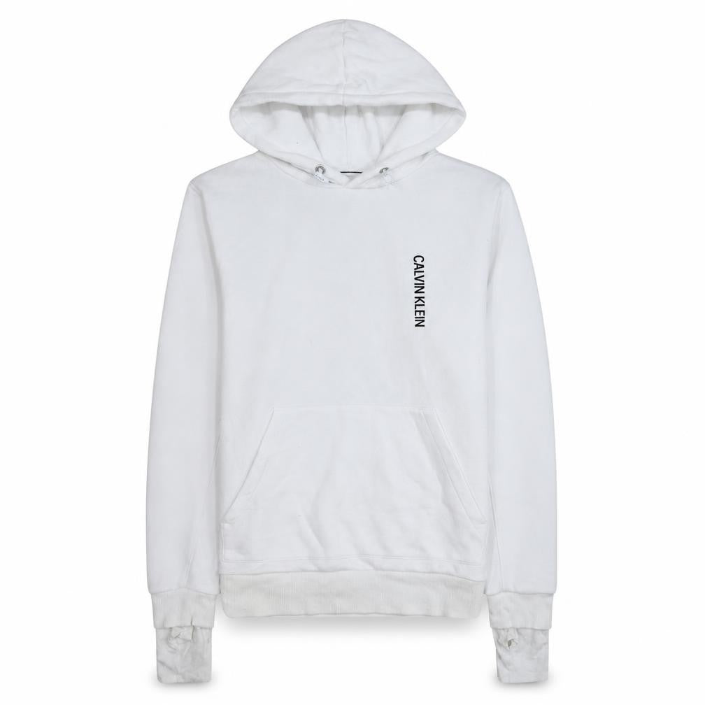 Front view of Calvin Klein Jeans Women's White Pullover Hoodie M Cotton Blend