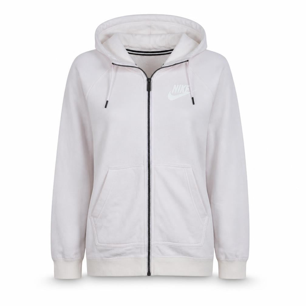 Front view of Nike Women's Pink Full Zip Hoodie, size M, Cotton Blend