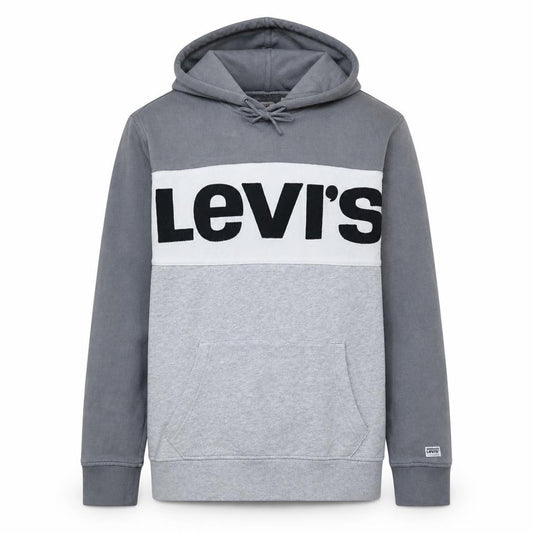 Front view of Levi's Men's Grey Logo Pullover Hoodie, size M, Regular Fit