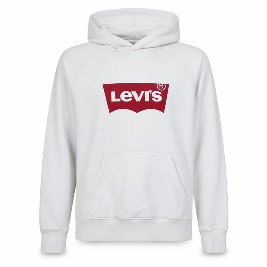 Front view of Levi's men’s white pullover hoodie m classic logo fleece