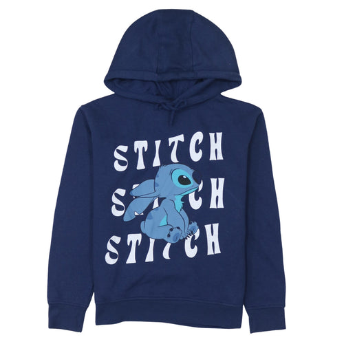 Disney Women Blue Stitch Pullover Hoodie 2XS Cotton Blend