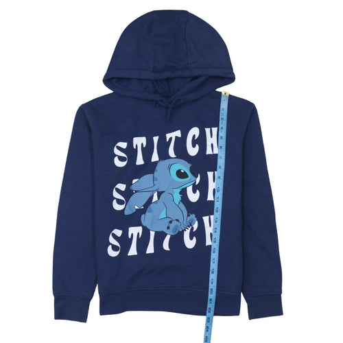 Disney Women Blue Stitch Pullover Hoodie 2XS Cotton Blend