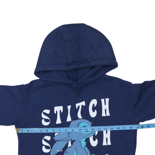 Disney Women Blue Stitch Pullover Hoodie 2XS Cotton Blend