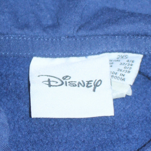 Disney Women Blue Stitch Pullover Hoodie 2XS Cotton Blend