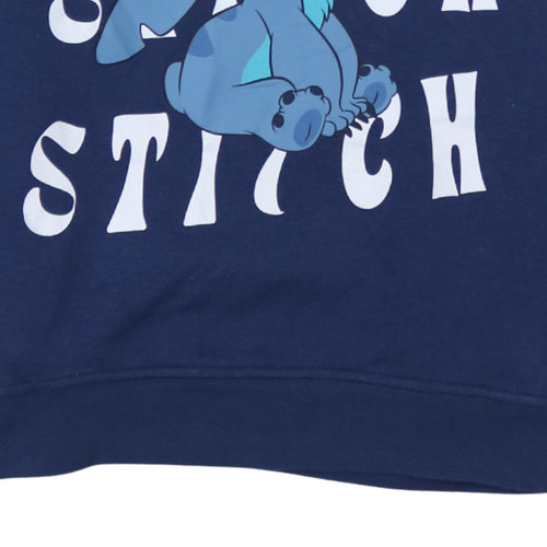 Disney Women Blue Stitch Pullover Hoodie 2XS Cotton Blend